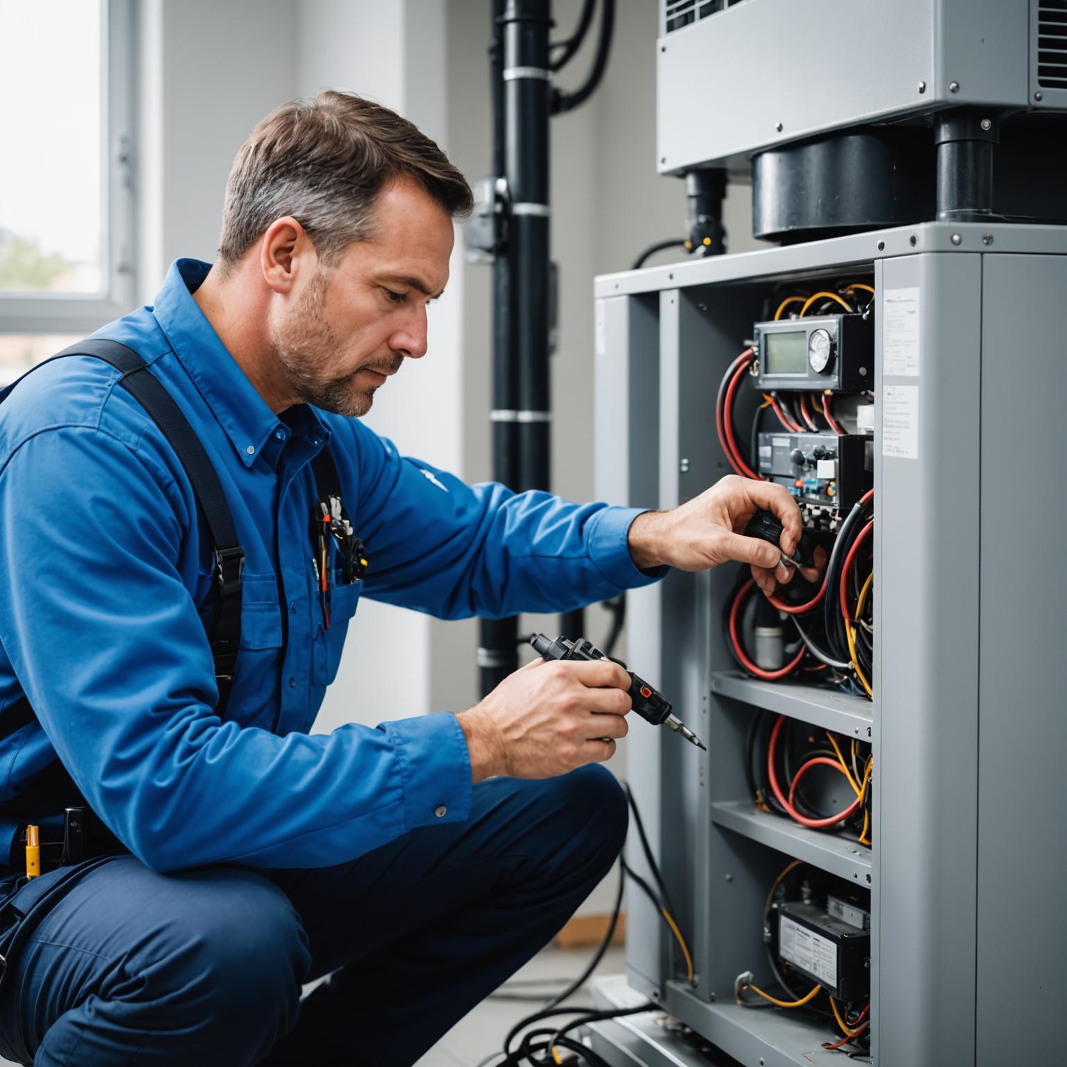 Technician repairing an air conditioning unit
